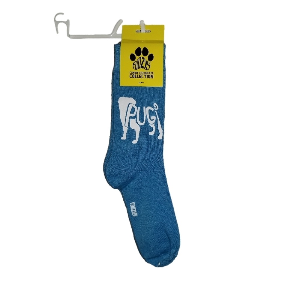Foozys Canine Silhouette Collection Socks Blue Pug Dog One Size Fits Most NWT